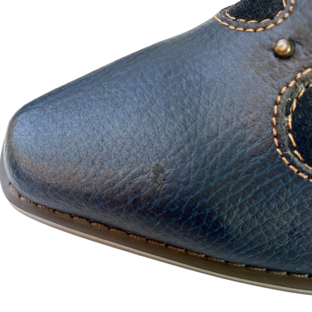 Vintage Coastal Cowgirl Western Navy Blue Suede Leather Mule Heels Size 6 - Picture 10 of 16